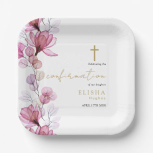 Dusty Rose Transparent Floral Confirmation Paper Plate