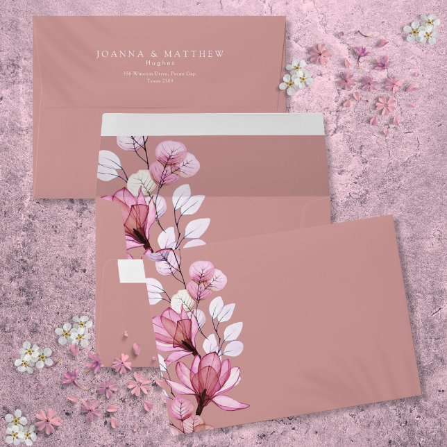 Dusty Rose Transparent Floral Return Address Envelope (Dusty Rose Transparent Floral Return Address Envelope)