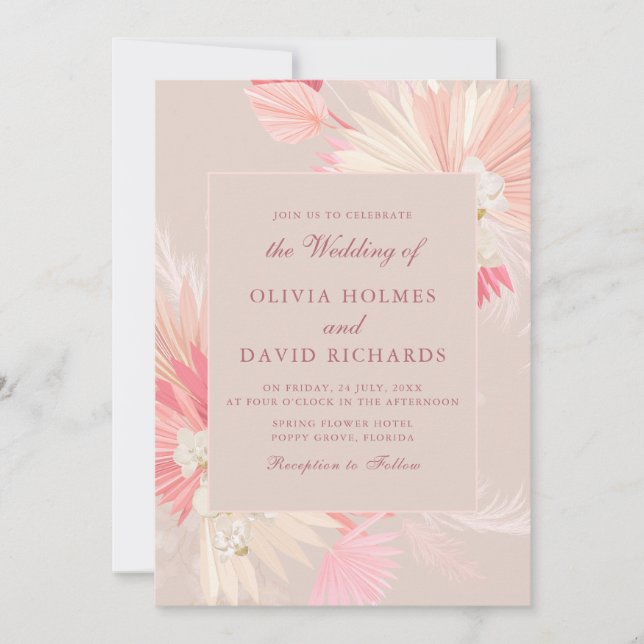Dusty Rose Tropical Orchid Wedding Invitation (Front)