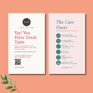 Dusty Rose Tumbler Care Instructions Logo QR Code Business Card
