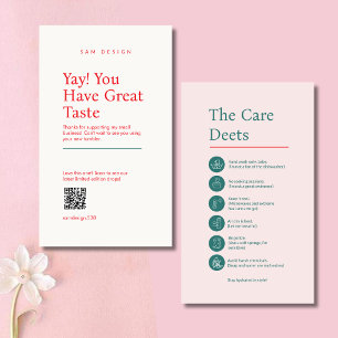 Dusty Rose Tumbler Care Instructions With QR Card