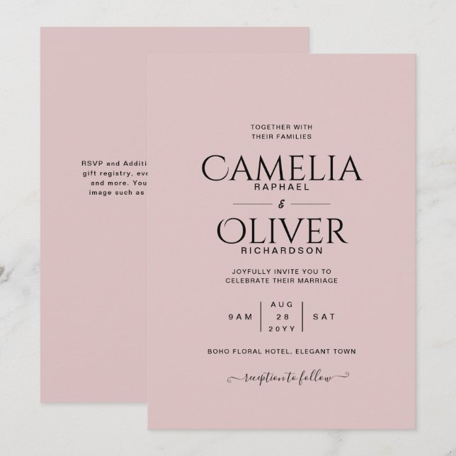 Dusty Rose Typography Only Wedding Invitation (Front/Back)