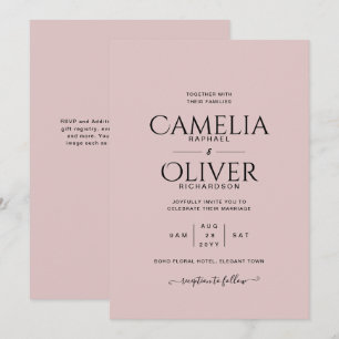 Dusty Rose Typography Only Wedding Invitation