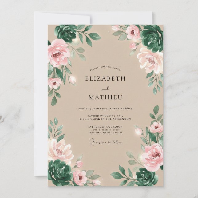 Dusty Rose Verdant Blossom Wedding Invitation (Front)