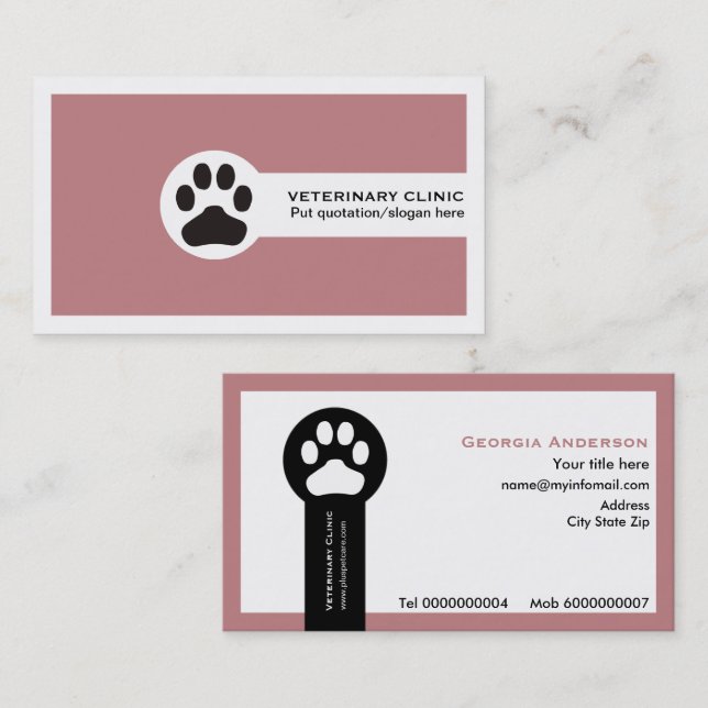 Dusty rose Vet/Veterinary Clinic minimalist Business Card (Front/Back)