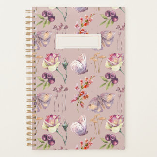 Dusty Rose Vintage Botanical Mushroom Butterfly Planner