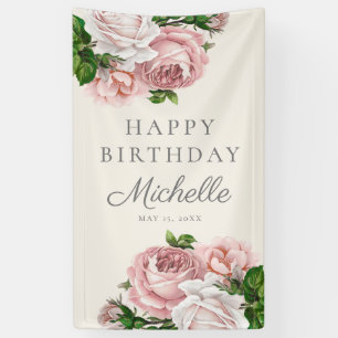 Dusty Rose Vintage Floral Women's Birthday Name  Banner