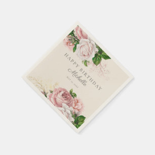 Dusty Rose Vintage Floral Women's Birthday  Napkin