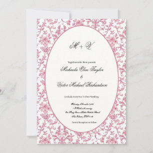 Dusty Rose Vintage Toile de Jouy Floral Wedding Invitation