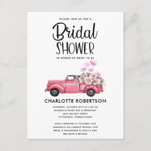 Dusty Rose Vintage Truck Bridal Shower Invitation Postcard