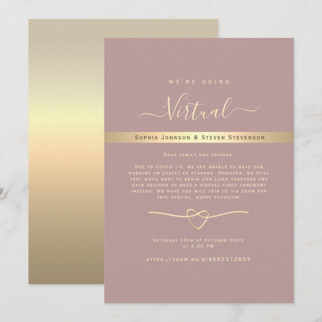 Dusty Rose Virtual Wedding Invitation (Front/Back)