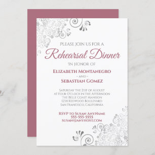 Dusty Rose w/ Grey Curls Wedding Rehearsal Dinner Invitation