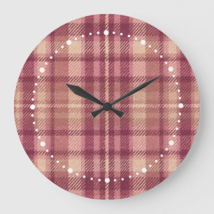 Dusty Rose Warm Muted Pinks Plaid Large Clock