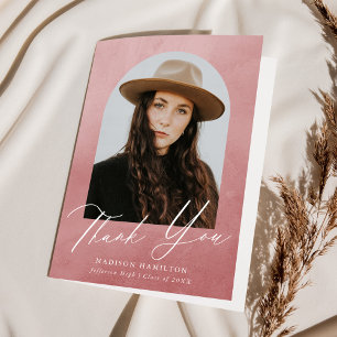 Dusty Rose Watercolor Arch Photo Graduation Thank You Card