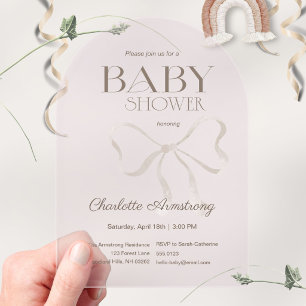 Dusty Rose Watercolor Bow Baby Shower Acrylic Invitations