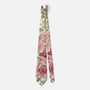 Dusty rose watercolor cactus flowers, succulent tie