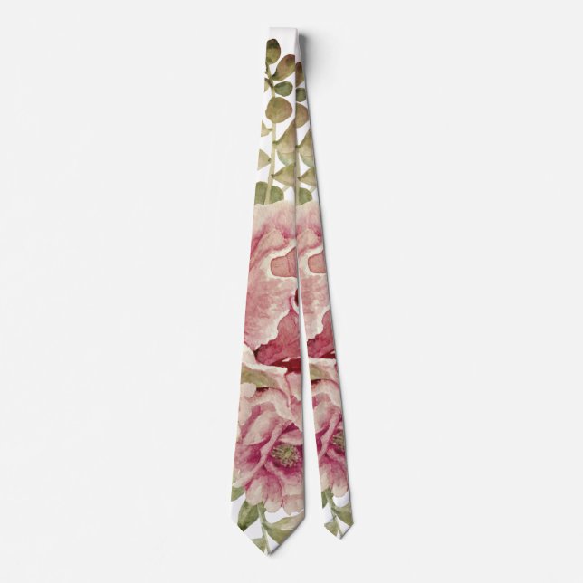 Dusty rose watercolor cactus flowers, succulent tie (Front)