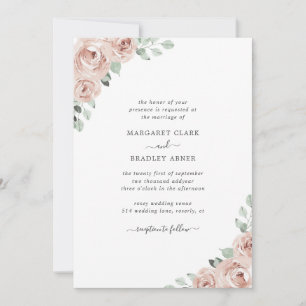 Dusty Rose Watercolor Floral Elegant Wedding Invitation