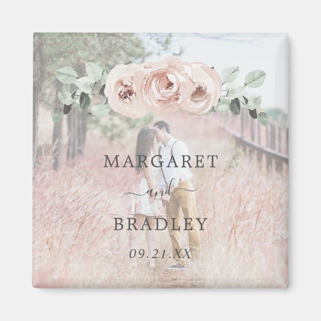 Dusty Rose Watercolor Floral Elegant Wedding Magnet (Front)