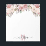 Dusty Rose Watercolor Floral flower Monogram   Notepad<br><div class="desc">This design may be personalised in the area provided by changing the photo and/or text. Or it can be customised by clicking Personalise this Template and then choosing the click to customise further option and delete or change the colour of the background, add text, change the text colour or style,...</div>