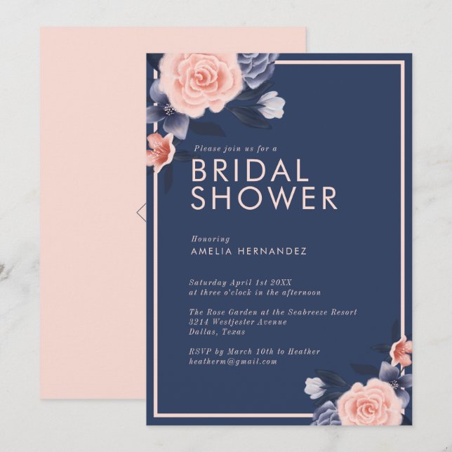 Dusty Rose Watercolor Floral Modern Bridal Shower Invitation (Front/Back)