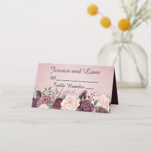 Dusty Rose Watercolor Floral Place Card