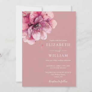 Dusty Rose Watercolor Floral QR Code Wedding Invitation