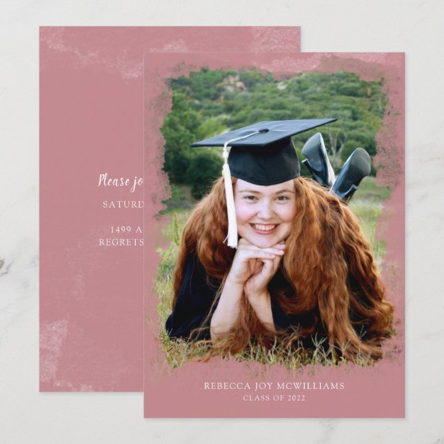 Dusty Rose watercolor photo graduation celebration Invitation (Front/Back)