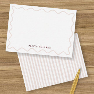 Dusty Rose Wavy Border Striped Personalised Name Card
