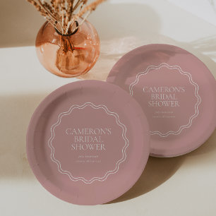 Dusty Rose   Wavy Scallop Border Bridal Shower Paper Plate