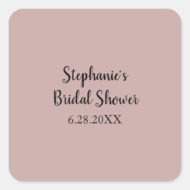 Dusty Rose Wedding Custom Light Pink Bridal Shower Square Sticker (Front)