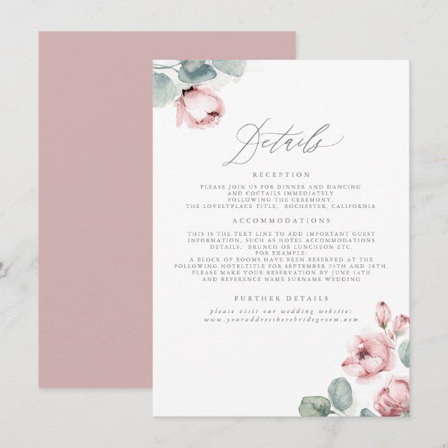 Dusty Rose Wedding Details Enclosure  (Front/Back)