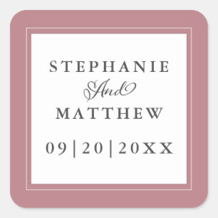 Dusty Rose Wedding Elegant Calligraphy Chic Frame Square Sticker