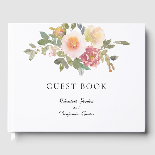 Dusty Rose Wedding Elegant Floral Script Custom Guest Book (Front)