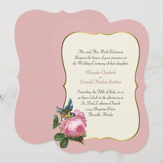 Dusty Rose Wedding Invitation (Front/Back)