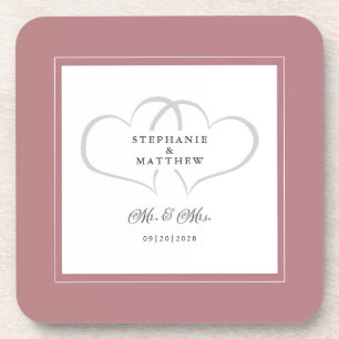 Dusty Rose Wedding Mr & Mrs Elegant Chic Hearts Coaster