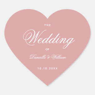 Dusty Rose Wedding Pink Heart Elegant Calligraphy Heart Sticker