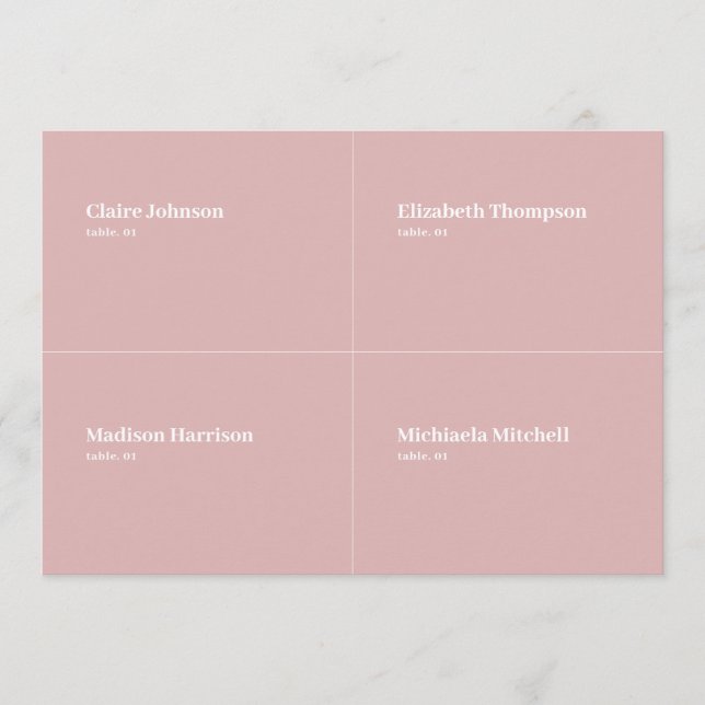 Dusty Rose Wedding Place Card DIY (Front)