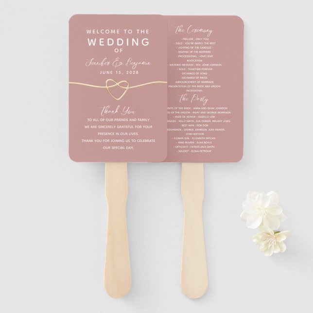 Dusty Rose Wedding Program Hand Fan (Front and Back)