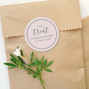 Dusty Rose Wedding Simple Calligraphy Script Treat Classic Round Sticker