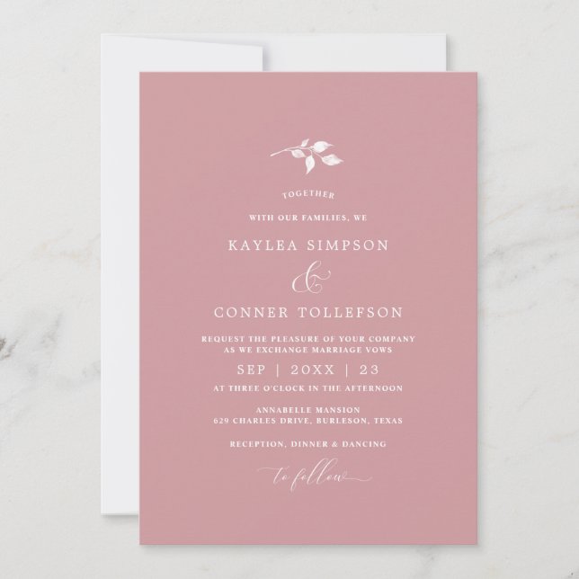 Dusty Rose Wedding Simple Elegant Classic Invitation (Front)