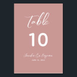 Dusty Rose Wedding  Table Number<br><div class="desc">Simple and elegant table number card in dusty rose,  featuring a clean white number,  elegant calligraphy script,  and the couple's names and date at the bottom. Ideal for minimalist,  romantic,  blush,  or modern weddings. Easily customisable to fit your theme and table layout.</div>