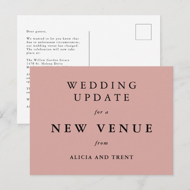 Dusty Rose Wedding Venue Change Update Card (Front/Back)