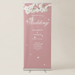 Dusty Rose White Blossom Floral Wedding Welcome Retractable Banner