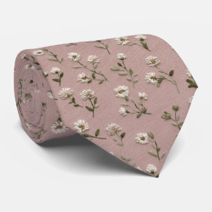 Dusty Rose White Clover Personalised Wedding Tie