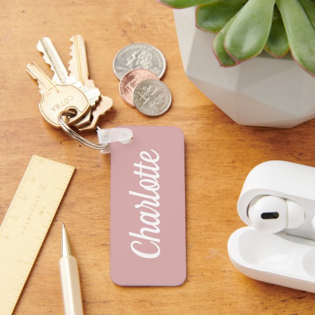Dusty Rose & White Custom Name Key Ring (Desk)