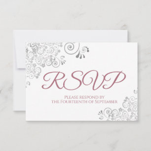 Dusty Rose & White Elegant Silver Lace Wedding RSVP Card