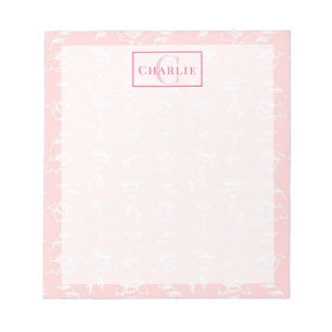 Dusty Rose White Floral, Custom Monogram Dog Pet Notepad