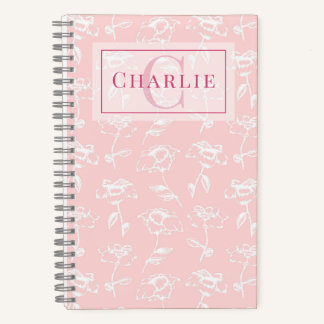 Dusty Rose White Floral, Custom Monogram Pet Notebook