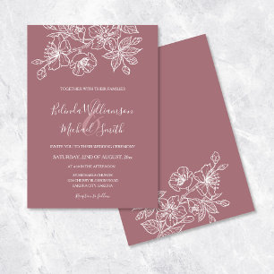 Dusty Rose White Floral Line Art Wedding Invitation